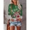 Women's T Shirt Tee Red Green Snowflake Reindeer Print Long Sleeve Christmas Weekend Cute Round Neck Regular Fit Painting Fall & Winter