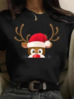 Christmas Snowman Reindeer Beer Cartoon Print Christmas Harajuku Casual Ladies Round Neck Loose Black Short Sleeve T-shirt 10 Christmas Snowman Reindeer Beer Cartoon Print Christmas Harajuku Casual Ladies Round Neck Loose Black Short Sleeve T-shirt -Cheap Women Clothing Store gkctpy1660199573532