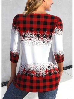Women's T Shirt Tee Christmas Shirt Red Plaid Snowman Snowflake Print Long Sleeve Christmas Weekend Festival / Holiday V Neck Regular Fit Painting Spring &Fall 7 Women's T Shirt Tee Christmas Shirt Red Plaid Snowman Snowflake Print Long Sleeve Christmas Weekend Festival / Holiday V Neck Regular Fit Painting Spring &Fall -Cheap Women Clothing Store gmldzy1695801950881