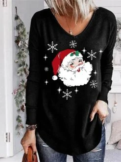 Women's T Shirt Tee Christmas Shirt Black White Wine Santa Claus Snowflake Reindeer Print Long Sleeve Christmas Weekend Festival / Holiday Funny Christmas V Neck Regular Fit Painting Spring &Fall 14 Women's T Shirt Tee Christmas Shirt Black White Wine Santa Claus Snowflake Reindeer Print Long Sleeve Christmas Weekend Festival / Holiday Funny Christmas V Neck Regular Fit Painting Spring &Fall -Cheap Women Clothing Store gnjzlc1695292256037