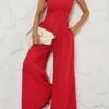 Women's Jumpsuit Ruffle Patchwork Solid Color One Shoulder Streetwear Christmas Party Street Xmas Wide Leg Slim Sleeveless Red S M L Fall -Cheap Women Clothing Store goltvx1695368083403