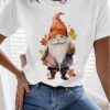Women's T Shirt Tee Christmas Shirt White Red Blue Santa's Helper Print Short Sleeve Christmas Weekend Festival / Holiday Christmas Round Neck Regular Fit Painting Summer -Cheap Women Clothing Store goxhkd1694428354847
