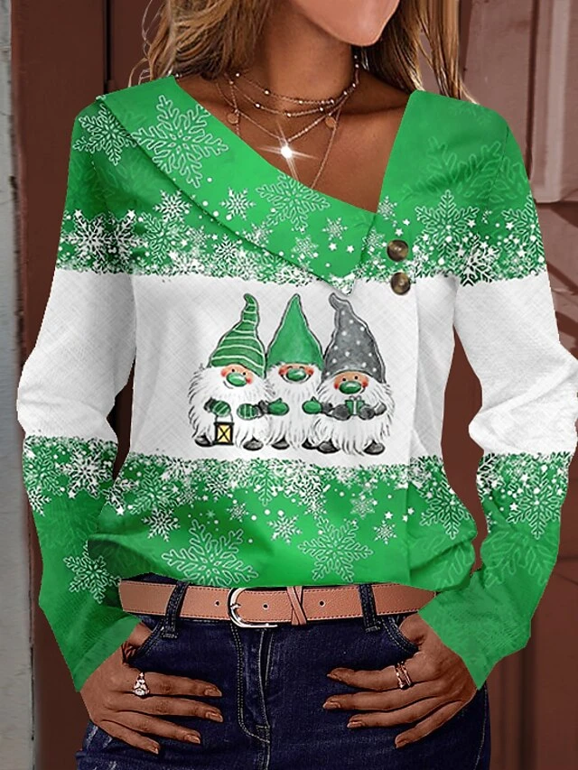 Women's Shirt Blouse Christmas Shirt Pink Red Blue Graphic Snowflake Button Print Long Sleeve Party Christmas Casual Festival / Holiday Print V Neck Regular Fit Spring &Fall 7 Women's Shirt Blouse Christmas Shirt Pink Red Blue Graphic Snowflake Button Print Long Sleeve Party Christmas Casual Festival / Holiday Print V Neck Regular Fit Spring &Fall - Image 5