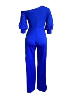 Women's Jumpsuit High Waist Solid Color Cold Shoulder Elegant Party Xmas Christmas Regular Fit 3/4 Length Sleeve White Blue Green S M L Fall -Cheap Women Clothing Store grhevs1695347373959