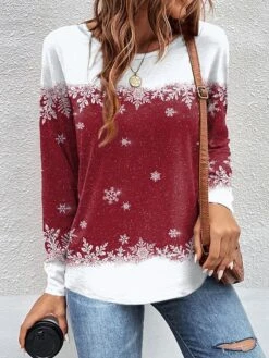 Women's T Shirt Tee Christmas Shirt Black Red Blue Snowflake Print Long Sleeve Christmas Weekend Festival / Holiday Round Neck Regular Fit Painting Spring &Fall 11 Women's T Shirt Tee Christmas Shirt Black Red Blue Snowflake Print Long Sleeve Christmas Weekend Festival / Holiday Round Neck Regular Fit Painting Spring &Fall -Cheap Women Clothing Store gtpdnb1696668989660