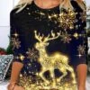Women's T Shirt Tee Christmas Shirt Black-T1 Snowman Reindeer Santa's Helper Print Long Sleeve Christmas Weekend Basic Print Christmas Round Neck Regular Fit Painting -Cheap Women Clothing Store gwnzkf1694675363807