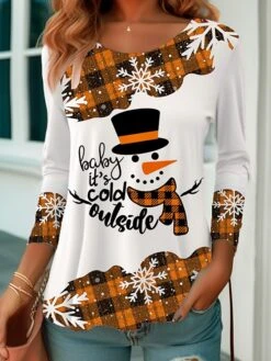 Women's T Shirt Tee Christmas Shirt Yellow Red Blue Snowman Print Long Sleeve Party Christmas Weekend Festival / Holiday Christmas Round Neck Regular Fit Painting Spring &Fall 10 Women's T Shirt Tee Christmas Shirt Yellow Red Blue Snowman Print Long Sleeve Party Christmas Weekend Festival / Holiday Christmas Round Neck Regular Fit Painting Spring &Fall -Cheap Women Clothing Store gxocch1694658059056