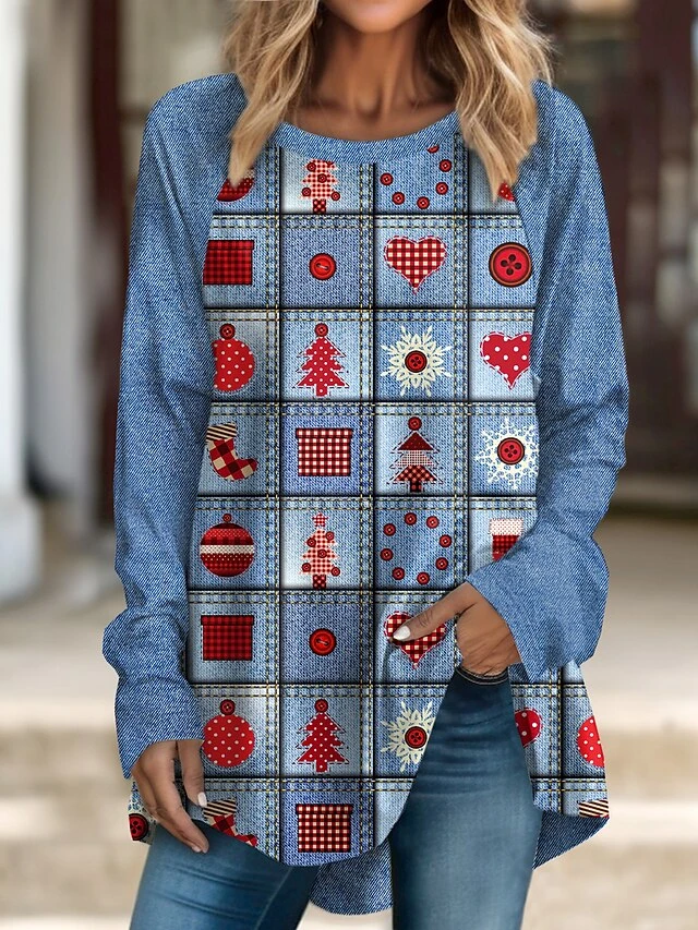 Women's T Shirt Tee Christmas Shirt Blue Purple Green Graphic Christmas Tree Print Long Sleeve Christmas Weekend Festival / Holiday Round Neck Regular Fit Painting Spring &Fall 3 Women's T Shirt Tee Christmas Shirt Blue Purple Green Graphic Christmas Tree Print Long Sleeve Christmas Weekend Festival / Holiday Round Neck Regular Fit Painting Spring &Fall