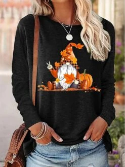 Women's T Shirt Tee Christmas Shirt Black Pink Blue Santa's Helper Print Long Sleeve Christmas Weekend Festival / Holiday Round Neck Regular Fit Painting Spring &Fall