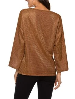 Women's Shirt Blouse Fleece Black Wine Purple Plain Sparkly Sequins Long Sleeve Party Christmas Casual Vintage Fashion Metallic Round Neck Regular Fit Spring Fall -Cheap Women Clothing Store hcxfvh1668154972692