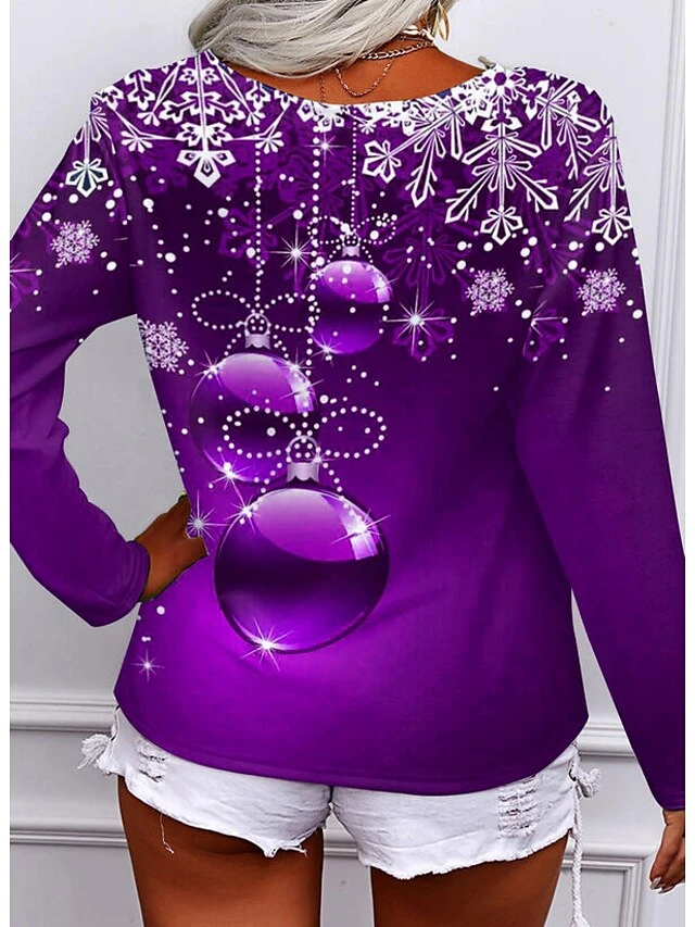 Women's T Shirt Tee Christmas Shirt Red Blue Purple Graphic Snowflake Quarter Zip Print Long Sleeve Casual Weekend Basic Print Christmas V Neck Regular Fit Painting Fall & Winter 12 Women's T Shirt Tee Christmas Shirt Red Blue Purple Graphic Snowflake Quarter Zip Print Long Sleeve Casual Weekend Basic Print Christmas V Neck Regular Fit Painting Fall & Winter - Image 10