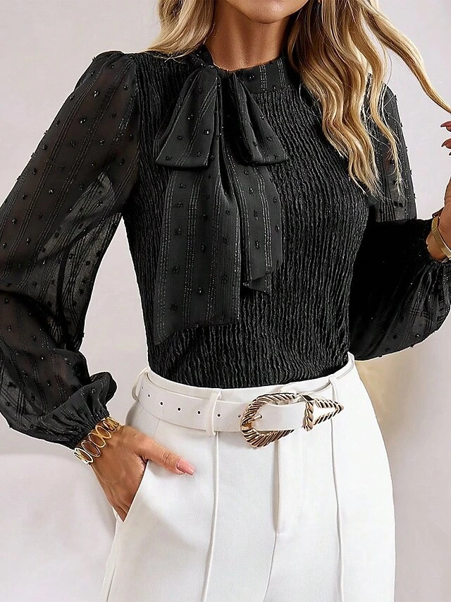 Women's Christmas Shirt Black Plain Print Long Sleeve Halter Neck Form Fit Portrait Fleece Lined Bell Sleeve Fall & Winter 5 Women's Christmas Shirt Black Plain Print Long Sleeve Halter Neck Form Fit Portrait Fleece Lined Bell Sleeve Fall & Winter - Image 3