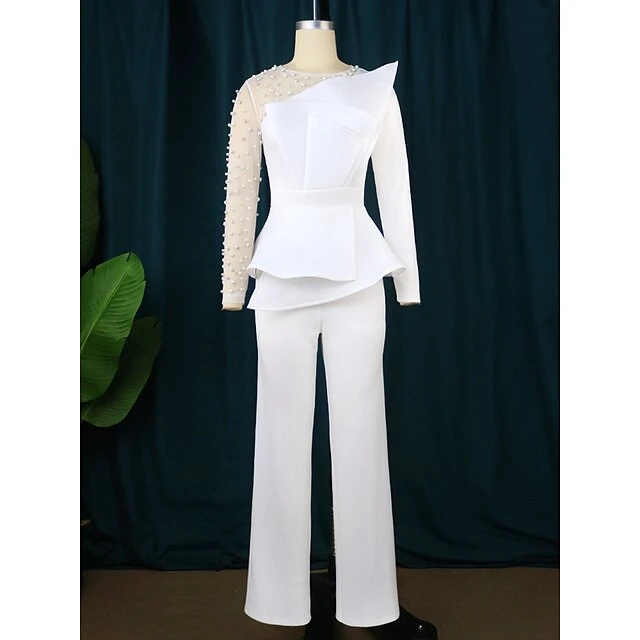 Women's Jumpsuit Solid Color One Shoulder Elegant Wedding Cocktail Party Christmas Regular Fit Long Sleeve Black White S M L Spring 10 Women's Jumpsuit Solid Color One Shoulder Elegant Wedding Cocktail Party Christmas Regular Fit Long Sleeve Black White S M L Spring - Image 8