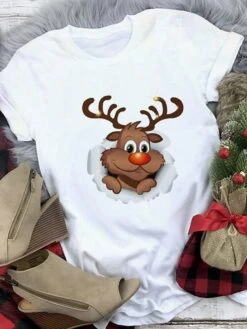 Christmas Snowman Reindeer Beer Cartoon Print Christmas Harajuku Casual Ladies Round Neck Loose Black Short Sleeve T-shirt 9 Christmas Snowman Reindeer Beer Cartoon Print Christmas Harajuku Casual Ladies Round Neck Loose Black Short Sleeve T-shirt -Cheap Women Clothing Store hlpnbi1660199572994