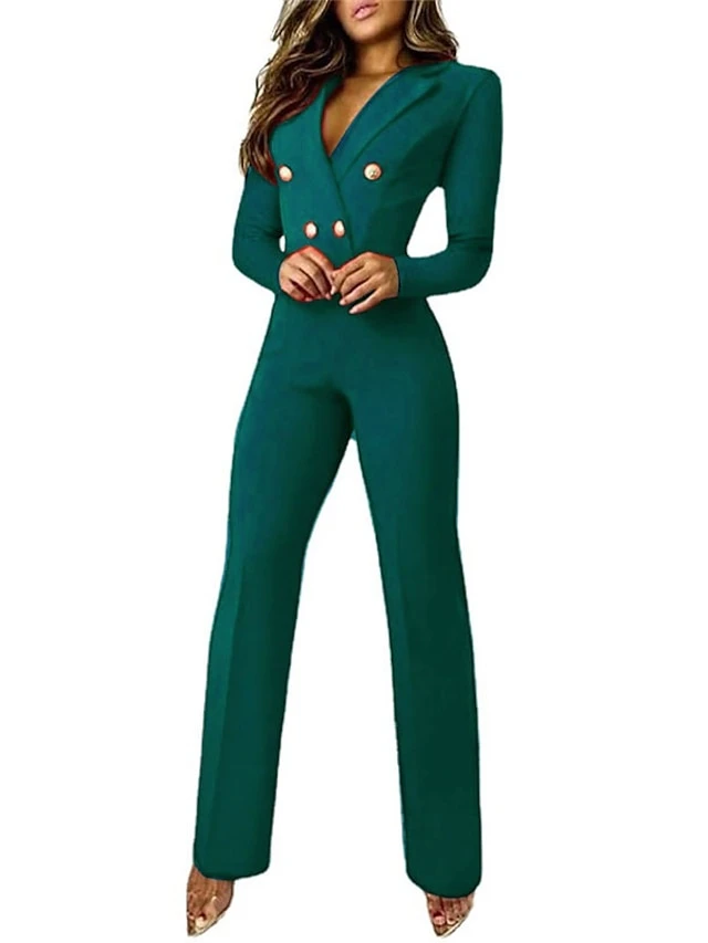 Jumpsuits For Women Dressy Casual Daily Streetwear Office / Career Daily Wear Going Out Christmas Shirt Collar High Waist Green Blue Black Solid Colored Button Summer Fall Cold Weather 4 Jumpsuits For Women Dressy Casual Daily Streetwear Office / Career Daily Wear Going Out Christmas Shirt Collar High Waist Green Blue Black Solid Colored Button Summer Fall Cold Weather - Image 2