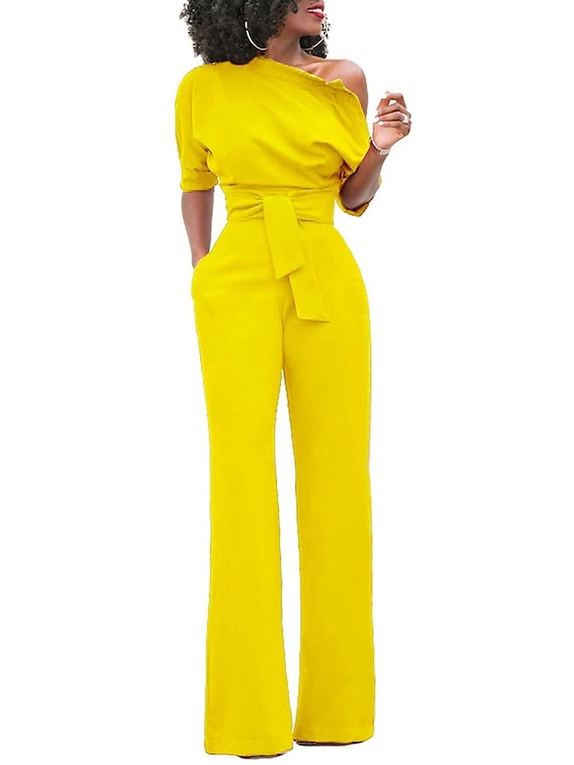 Women's Jumpsuit For Special Occasions Christmas Pocket High Waist Solid Color Cold Shoulder Business Office Work Party Xmas Regular Fit Half Sleeve Black White Yellow S M L Summer 20 Women's Jumpsuit For Special Occasions Christmas Pocket High Waist Solid Color Cold Shoulder Business Office Work Party Xmas Regular Fit Half Sleeve Black White Yellow S M L Summer - Image 18