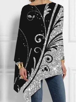 Women's Funny Tee Shirt Red Black Animal Print Long Sleeve Christmas Christmas Round Neck Long Loose Fit S / 3D Print -Cheap Women Clothing Store hmxewv1667462887434