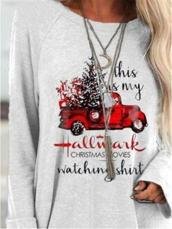 Women's T Shirt Tee Christmas Shirt White Gray Letter Christmas Tree Long Sleeve Christmas Gift Basic Christmas Round Neck Regular Fit -Cheap Women Clothing Store hnlnmi1629887586650