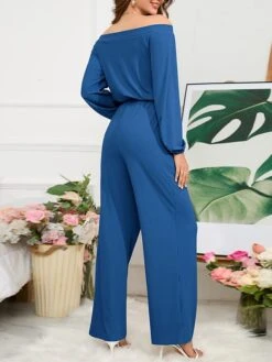 Women's Jumpsuit Pocket Drawstring Solid Color Off Shoulder Christmas Business Office Work Xmas Regular Fit Long Sleeve Black Red Blue S M L Fall -Cheap Women Clothing Store hoijjz1694415714830