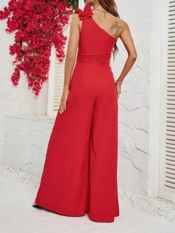 Women's Jumpsuit Ruffle Patchwork Solid Color One Shoulder Streetwear Christmas Party Street Xmas Wide Leg Slim Sleeveless Red S M L Fall 12 Women's Jumpsuit Ruffle Patchwork Solid Color One Shoulder Streetwear Christmas Party Street Xmas Wide Leg Slim Sleeveless Red S M L Fall -Cheap Women Clothing Store hqabym1695368088323