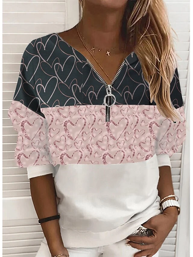 Women's Black Pink Blue Christmas Tree Quarter Zip Print Long Sleeve Christmas Weekend Active Streetwear V Neck Regular Fit Fall & Winter 4 Women's Black Pink Blue Christmas Tree Quarter Zip Print Long Sleeve Christmas Weekend Active Streetwear V Neck Regular Fit Fall & Winter - Image 2