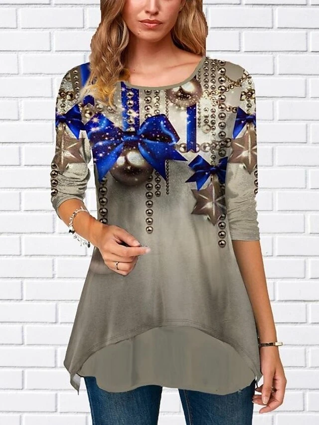 Women's Shirt Christmas Shirt Red Blue Green Graphic Print Long Sleeve Christmas Casual Streetwear Round Neck Regular Fit 6 Women's Shirt Christmas Shirt Red Blue Green Graphic Print Long Sleeve Christmas Casual Streetwear Round Neck Regular Fit - Image 4