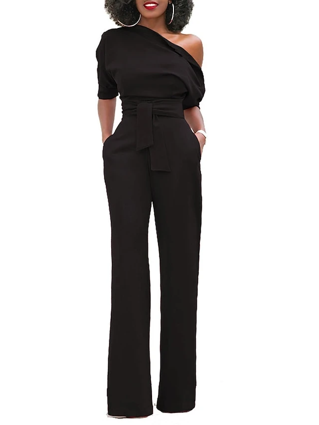 Women's Jumpsuit For Special Occasions Christmas Pocket High Waist Solid Color Cold Shoulder Business Office Work Party Xmas Regular Fit Half Sleeve Black White Yellow S M L Summer 7 Women's Jumpsuit For Special Occasions Christmas Pocket High Waist Solid Color Cold Shoulder Business Office Work Party Xmas Regular Fit Half Sleeve Black White Yellow S M L Summer - Image 5