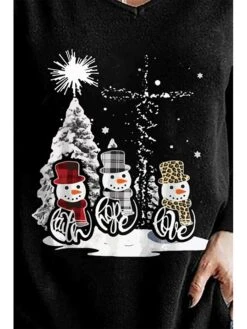 Women's T Shirt Tee Christmas Shirt Black Snowman Christmas Tree Print Long Sleeve Party Christmas Weekend Festival / Holiday Christmas V Neck Regular Fit Painting Spring &Fall -Cheap Women Clothing Store hvejln1694685632534