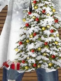 Women‘s Plus Size Christmas Tops Blouse Graphic Christmas Tree Print 3/4 Length Sleeve Streetwear Holiday Party Polyester Winter Fall Blue White -Cheap Women Clothing Store hvqgfg1667977209778