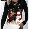 Women's T Shirt Tee Christmas Shirt Black Snowman Reindeer Button Print Long Sleeve Christmas Weekend Festival / Holiday V Neck Regular Fit Painting Spring &Fall -Cheap Women Clothing Store hvrwkk1697540376144