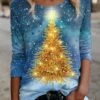 Women's T Shirt Tee Christmas Shirt Blue Purple Green Christmas Tree Print Long Sleeve Christmas Weekend Basic Print Christmas Round Neck Regular Fit Painting 1 Women's T Shirt Tee Christmas Shirt Blue Purple Green Christmas Tree Print Long Sleeve Christmas Weekend Basic Print Christmas Round Neck Regular Fit Painting -Cheap Women Clothing Store hywyop1665996101962