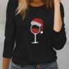 Women's T Shirt Tee Christmas Shirt Black Red Gray Wine Glass Rhinestone Print Long Sleeve Party Christmas Weekend Festival / Holiday Christmas Round Neck Regular Fit Painting Spring &Fall 1 Women's T Shirt Tee Christmas Shirt Black Red Gray Wine Glass Rhinestone Print Long Sleeve Party Christmas Weekend Festival / Holiday Christmas Round Neck Regular Fit Painting Spring &Fall -Cheap Women Clothing Store hyzryl1696832306337