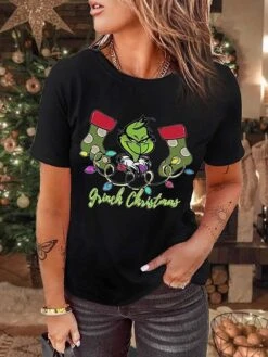 Women's T Shirt Tee Christmas Shirt Black White Pink Graphic Grinch Ugly Christmas Print Short Sleeve Christmas Weekend Basic Christmas Round Neck Regular Fit Painting 10 Women's T Shirt Tee Christmas Shirt Black White Pink Graphic Grinch Ugly Christmas Print Short Sleeve Christmas Weekend Basic Christmas Round Neck Regular Fit Painting -Cheap Women Clothing Store hzpowy1666267583474
