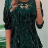 Women's Blouse Christmas Shirt Velvet Green Striped Sparkly Lace Print Long Sleeve Party Christmas Casual Festival / Holiday Round Neck Regular Fit Fall & Winter -Cheap Women Clothing Store iansft1697193583299