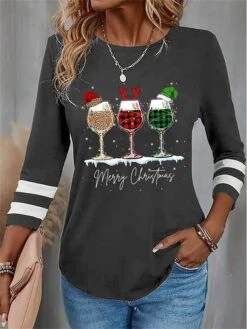 Women's T Shirt Tee Christmas Shirt Black Red Blue Leopard Plaid Wine Glass Print Long Sleeve Party Christmas Weekend Festival / Holiday Round Neck Regular Fit Painting Spring &Fall 13 Women's T Shirt Tee Christmas Shirt Black Red Blue Leopard Plaid Wine Glass Print Long Sleeve Party Christmas Weekend Festival / Holiday Round Neck Regular Fit Painting Spring &Fall -Cheap Women Clothing Store ibqouj1696843040754