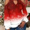 Women's Shirt Christmas Shirt Grass Green Black Pink Snowflake Cut Out Print Long Sleeve Christmas Weekend Streetwear Casual Print Round Neck Regular Fit Cold Shoulder -Cheap Women Clothing Store icpjcv1664784855838
