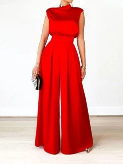 Women's Jumpsuit Pleated High Waist Solid Color Stand Collar Elegant Party Xmas Christmas Regular Fit Sleeveless Black Red Apricot S M L Fall 19 Women's Jumpsuit Pleated High Waist Solid Color Stand Collar Elegant Party Xmas Christmas Regular Fit Sleeveless Black Red Apricot S M L Fall -Cheap Women Clothing Store iejqeo1695347188827