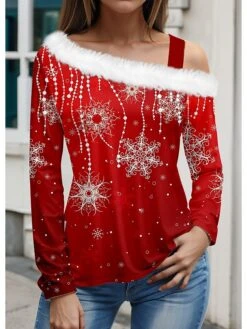 Women's Blouse Christmas Shirt White Wine Red Christmas Tree Snowflake Print Long Sleeve Christmas Casual Festival / Holiday Fur Collar Regular Fit Spring &Fall 7 Women's Blouse Christmas Shirt White Wine Red Christmas Tree Snowflake Print Long Sleeve Christmas Casual Festival / Holiday Fur Collar Regular Fit Spring &Fall -Cheap Women Clothing Store ielwjb1697108508667