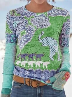 Women's T Shirt Tee Christmas Shirt Yellow Red Green Animal Print Long Sleeve Daily Weekend Basic Christmas Round Neck Regular Fit Spring &Fall 8 Women's T Shirt Tee Christmas Shirt Yellow Red Green Animal Print Long Sleeve Daily Weekend Basic Christmas Round Neck Regular Fit Spring &Fall -Cheap Women Clothing Store ifwngg1693565799854