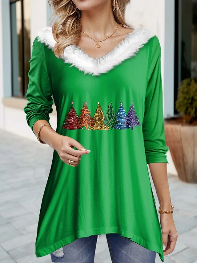 Women's Blouse Christmas Shirt Black Red Blue Christmas Tree Flowing Tunic Print Long Sleeve Party Christmas Casual Festival / Holiday Fur Collar Regular Fit Spring &Fall 6 Women's Blouse Christmas Shirt Black Red Blue Christmas Tree Flowing Tunic Print Long Sleeve Party Christmas Casual Festival / Holiday Fur Collar Regular Fit Spring &Fall - Image 4