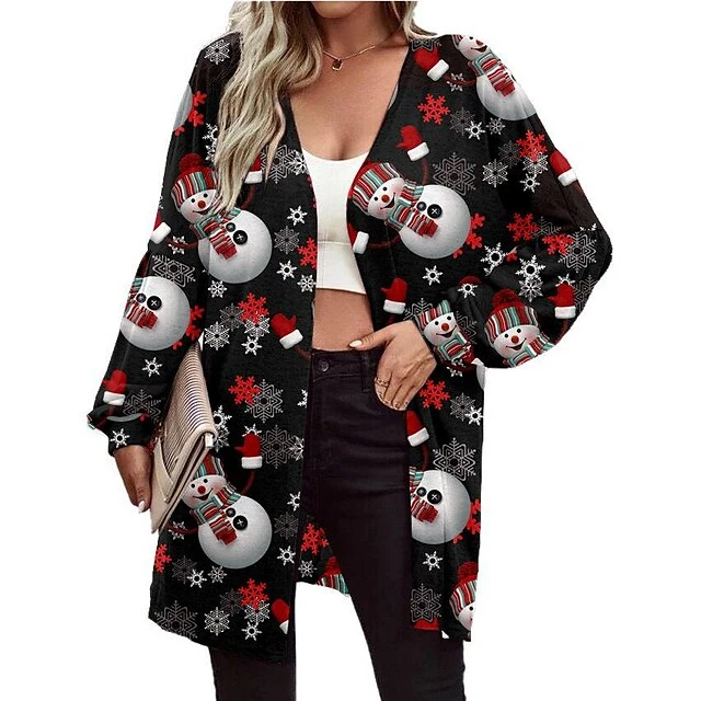Women's Shirt Shrugs Christmas Shirt Christmas Tree Red Snowman Black Snowman Santa Claus Snowman Christmas Tree Print Long Sleeve Christmas Casual Streetwear V Neck 7 Women's Shirt Shrugs Christmas Shirt Christmas Tree Red Snowman Black Snowman Santa Claus Snowman Christmas Tree Print Long Sleeve Christmas Casual Streetwear V Neck - Image 5