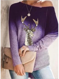 2023 Foreign Trade Autumn Clothing New Long-sleeved Round Neck Gradient Element Aliexpress Amazon Ebay Christmas Printing Women's Clothing -Cheap Women Clothing Store ileklx1666413956009