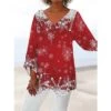 Women's Shirt Christmas Shirt Black Red Green Snowflake Deer Print Long Sleeve Christmas Weekend Streetwear Casual Print V Neck Regular Fit -Cheap Women Clothing Store imfmet1663936674892