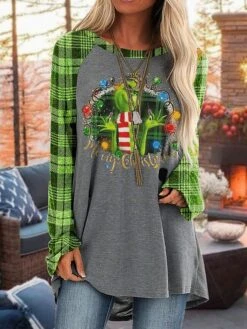 Women's T Shirt Tee Christmas Shirt Black Red Dark Gray Graphic Plaid Grinch Print Long Sleeve Christmas Weekend Basic Christmas Round Neck Regular Fit Painting Fall & Winter 9 Women's T Shirt Tee Christmas Shirt Black Red Dark Gray Graphic Plaid Grinch Print Long Sleeve Christmas Weekend Basic Christmas Round Neck Regular Fit Painting Fall & Winter -Cheap Women Clothing Store infsqq1666267612104