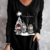 Women's T Shirt Tee Christmas Shirt Black Snowman Christmas Tree Print Long Sleeve Party Christmas Weekend Festival / Holiday Christmas V Neck Regular Fit Painting Spring &Fall 2 Women's T Shirt Tee Christmas Shirt Black Snowman Christmas Tree Print Long Sleeve Party Christmas Weekend Festival / Holiday Christmas V Neck Regular Fit Painting Spring &Fall -Cheap Women Clothing Store iogucz1694685630925