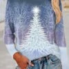 Women's T Shirt Tee Christmas Shirt Navy Blue Christmas Tree Print Long Sleeve Christmas Weekend Basic Print Christmas Round Neck Regular Fit Floral Painting Fall & Winter -Cheap Women Clothing Store ipazcg1664785667980