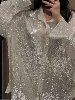 Women's Shirt Blouse Silver Blue Green Sparkly Sequins Long Sleeve Party Christmas Fashion Shirt Collar Regular Fit Spring &Fall 21 Women's Shirt Blouse Silver Blue Green Sparkly Sequins Long Sleeve Party Christmas Fashion Shirt Collar Regular Fit Spring &Fall -Cheap Women Clothing Store ipkzgv1697193542307
