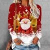 Women's T Shirt Tee Christmas Shirt Red Santa Claus Reindeer Print Long Sleeve Christmas Weekend Basic Christmas Round Neck Regular Fit Floral Painting Fall & Winter