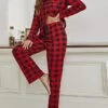 Women's Shirt Pants Sets Christmas Shirt Red Plaid Print Long Sleeve Casual Holiday Fashion Christmas Shirt Collar Regular Fit Fall & Winter