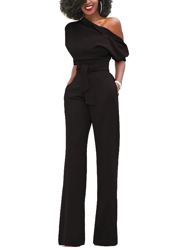 Women's Jumpsuit For Special Occasions Christmas Pocket High Waist Solid Color Cold Shoulder Business Office Work Party Xmas Regular Fit Half Sleeve Black White Yellow S M L Summer 8 Women's Jumpsuit For Special Occasions Christmas Pocket High Waist Solid Color Cold Shoulder Business Office Work Party Xmas Regular Fit Half Sleeve Black White Yellow S M L Summer - Image 6